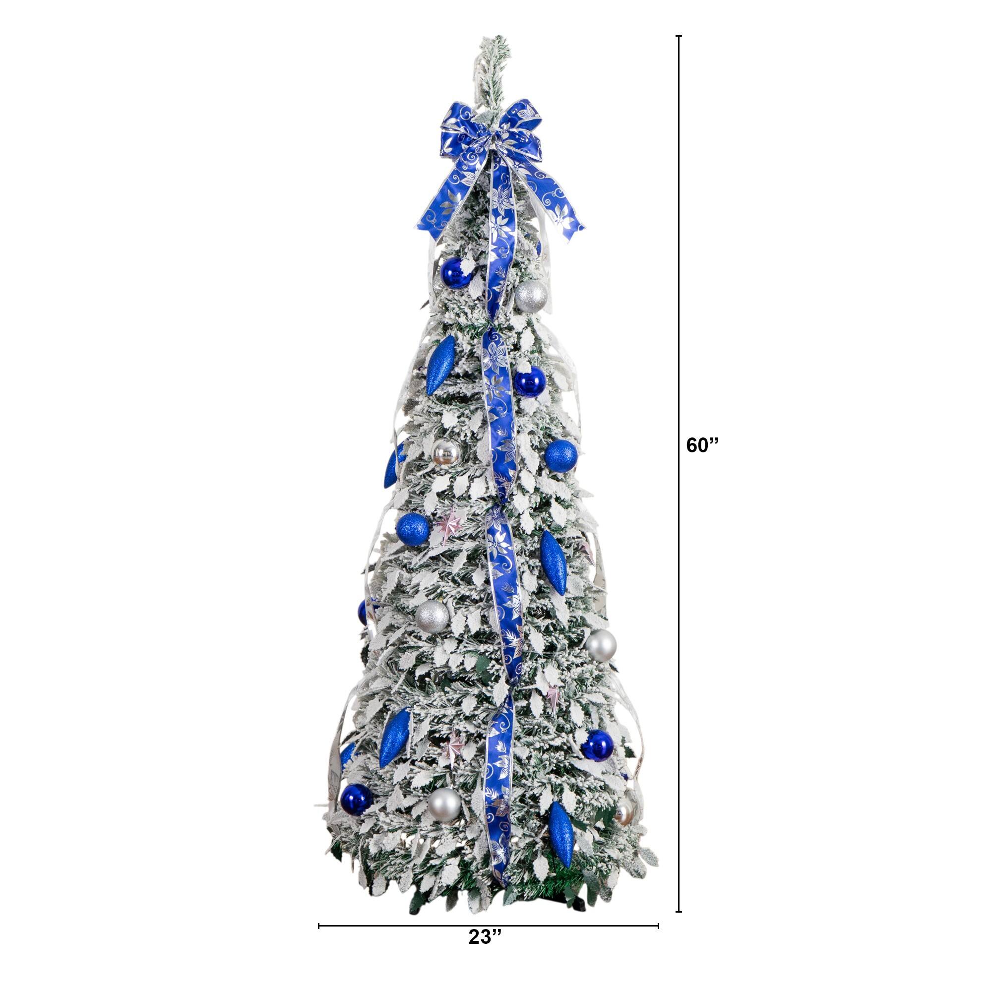 5ft. Pre-Lit Pop-Up Flocked Artificial Christmas Tree, Warm White LED Lights